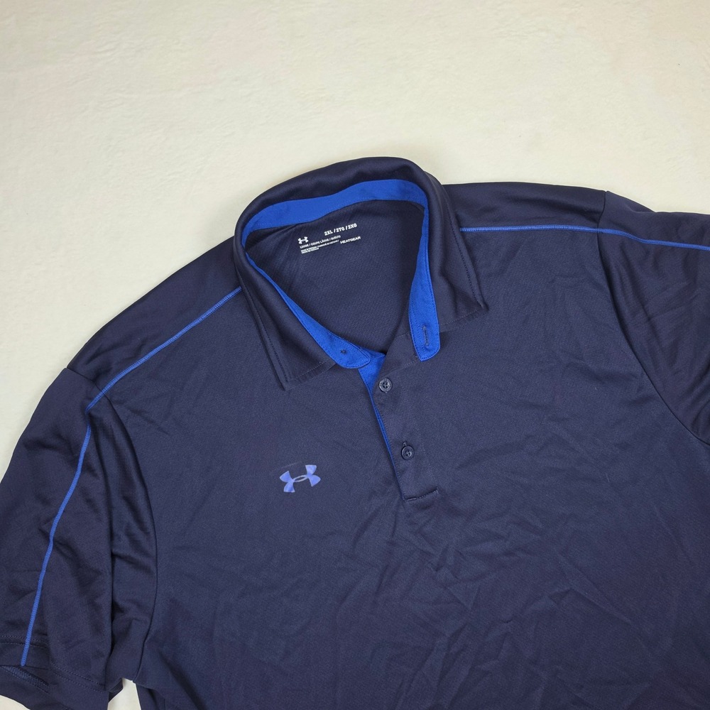 Under Armour Mens 2XL HeatGear Polo Shirt Navy Blue Short Sleeve Loose Fit Golf